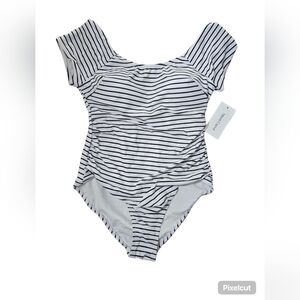 NWT Black & White Stripes Elastic One Piece Swimsuit